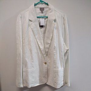 J. Jill One Button White Blazer Jacket Size 4XL Linen Cotton Spandex Blend